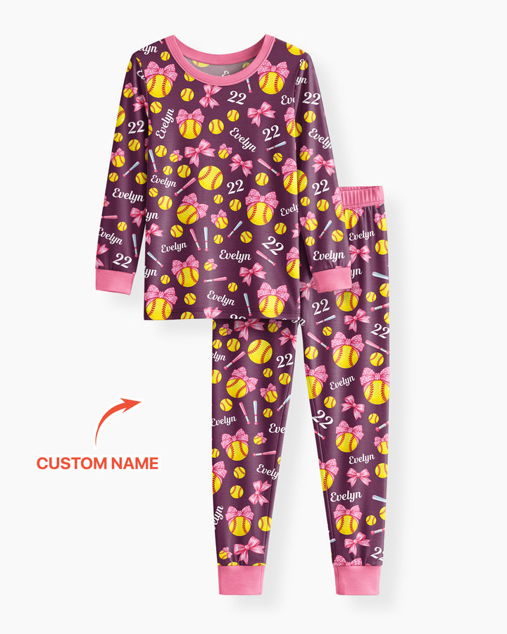 Little Softball Star Bamboo Two Piece Long Sleeve Pajama Set