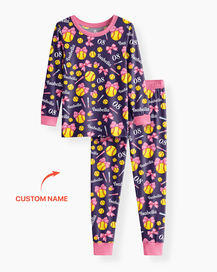 Little Softball Star Bamboo Two Piece Long Sleeve Pajama Set