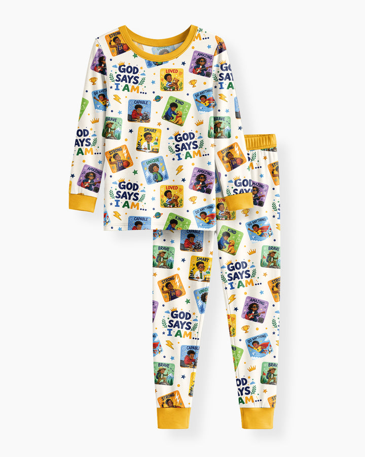 God Says I Am Black Boy Bamboo Two Piece Long Sleeve Pajama Set