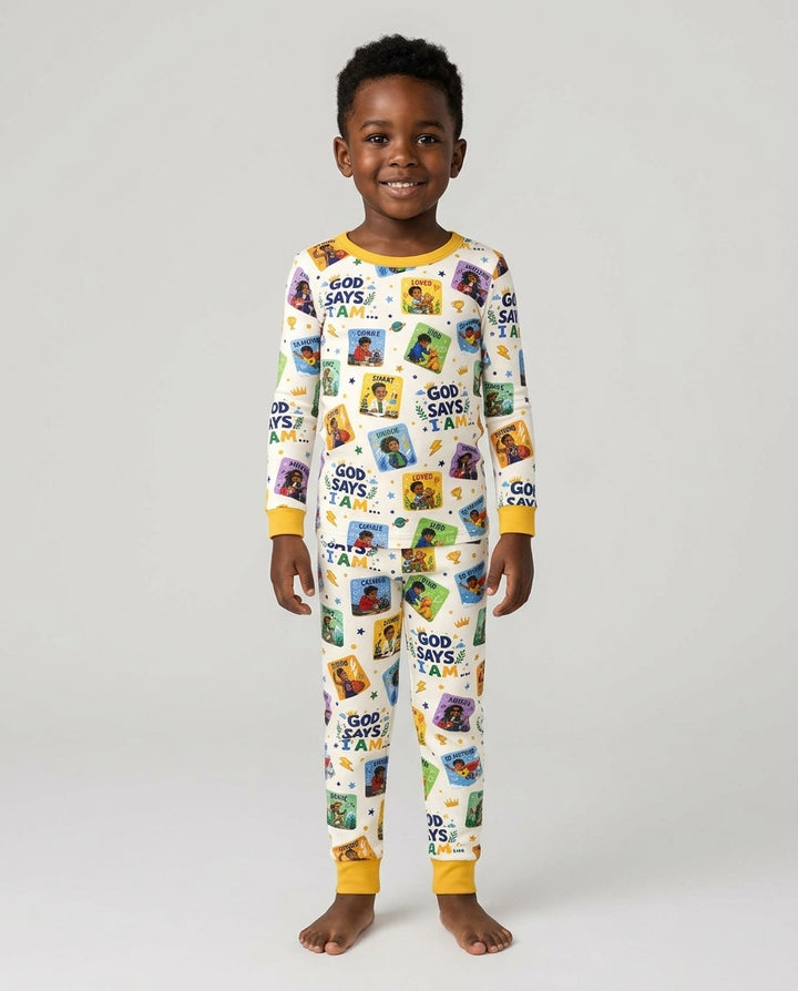 God Says I Am Black Boy Bamboo Two Piece Long Sleeve Pajama Set