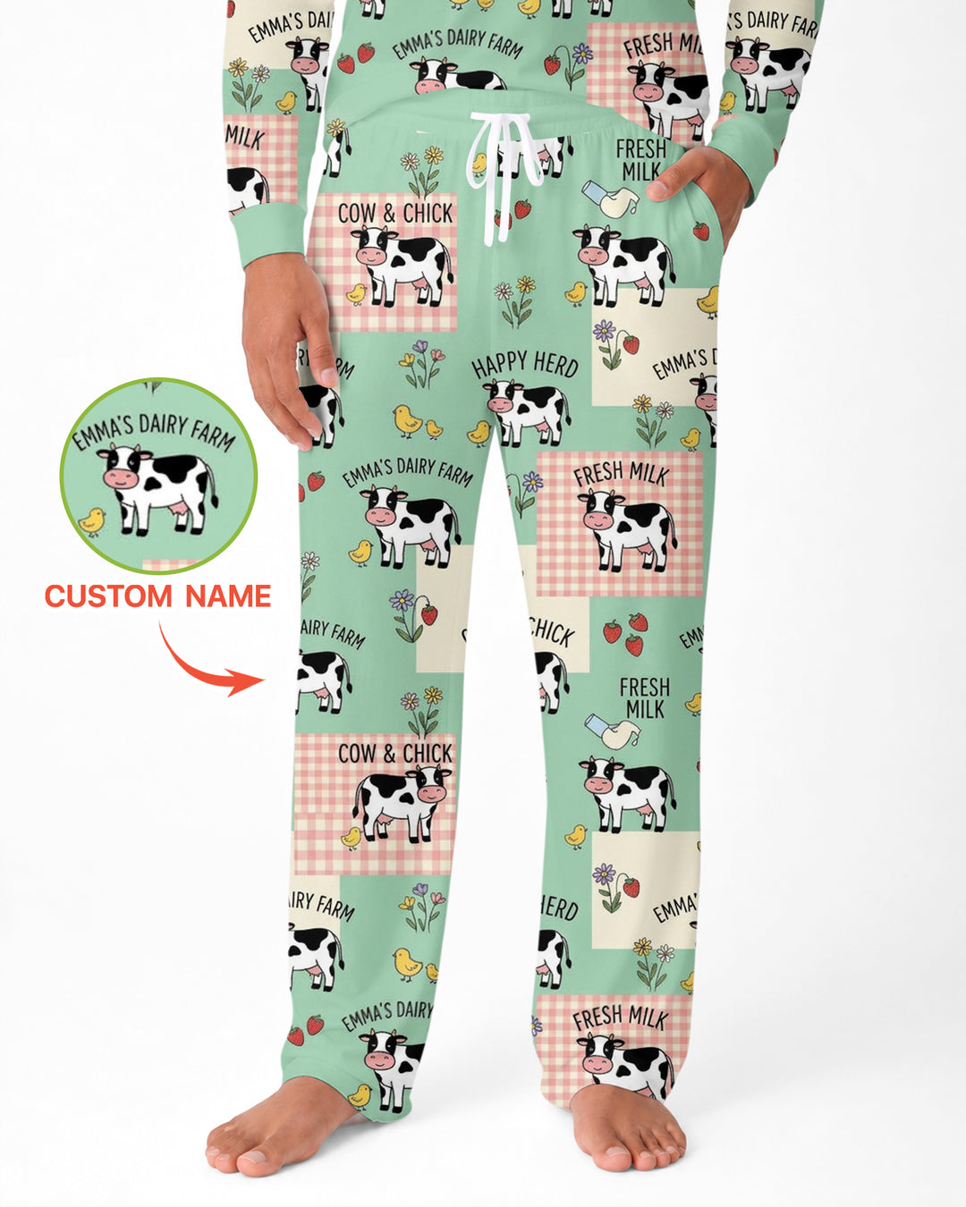 Custom Name Minty Farm And A Tiny Chick Bamboo Men Pajama Set