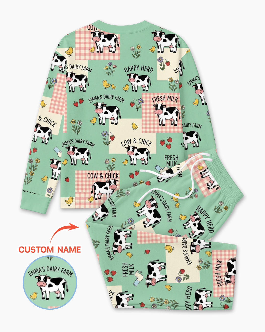 Custom Name Minty Farm And A Tiny Chick Bamboo Men Pajama Set