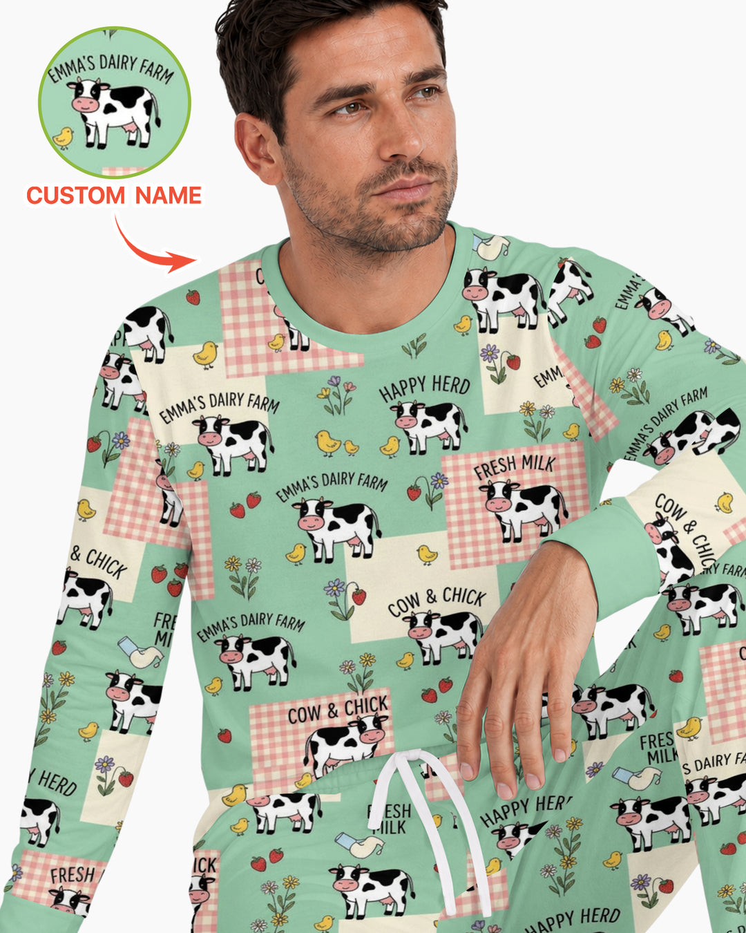 Custom Name Minty Farm And A Tiny Chick Bamboo Men Pajama Set