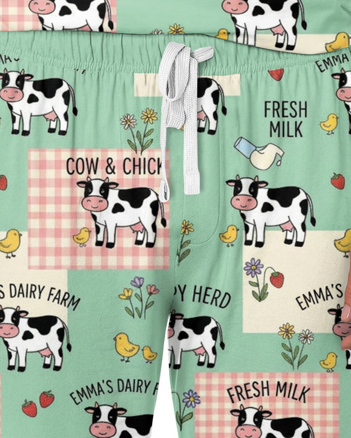 Custom Name Minty Farm And A Tiny Chick Bamboo Men Pajama Set