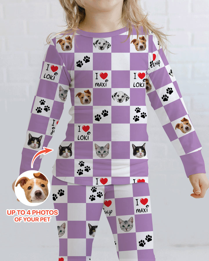 Custom Photo I Love My Best Friend Dog/ Cat Bamboo Two Piece Long Sleeve Pajama Set