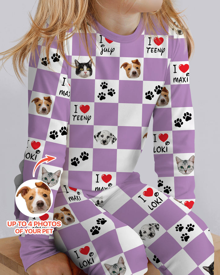 Custom Photo I Love My Best Friend Dog/ Cat Bamboo Two Piece Long Sleeve Pajama Set