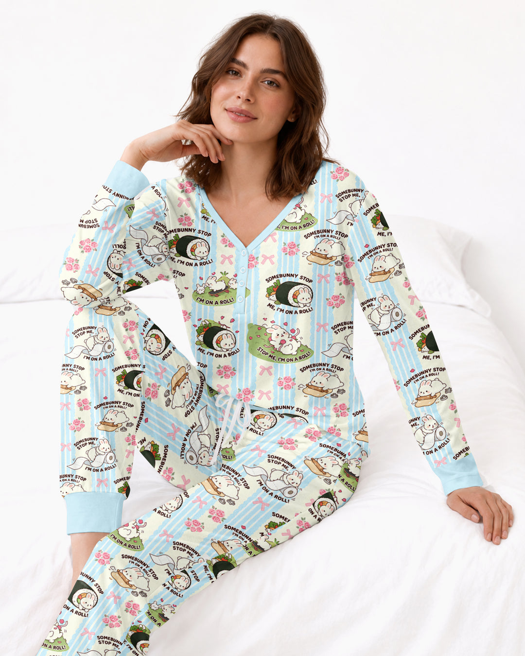 Bunny On A Roll Bamboo Women Pajama Set