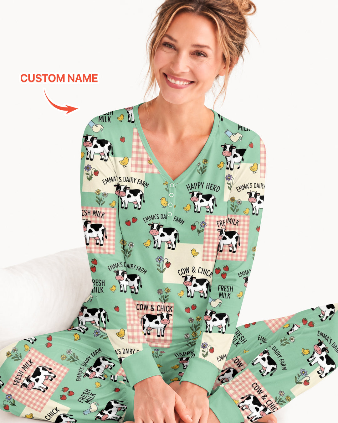 Custom Name Minty Farm And A Tiny Chick Bamboo Women Pajama Set