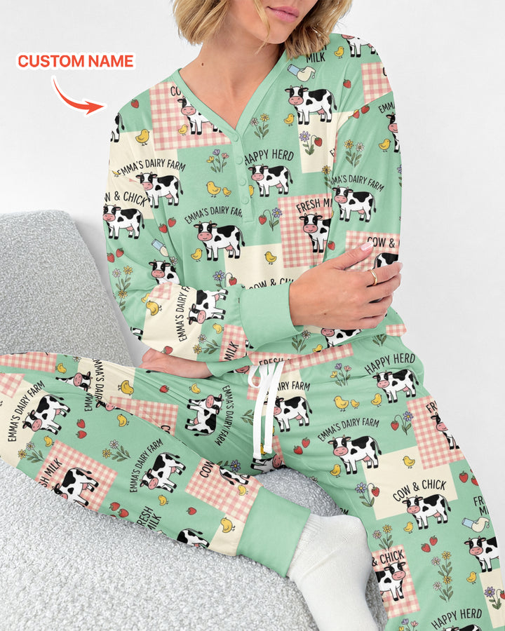 Custom Name Minty Farm And A Tiny Chick Bamboo Women Pajama Set