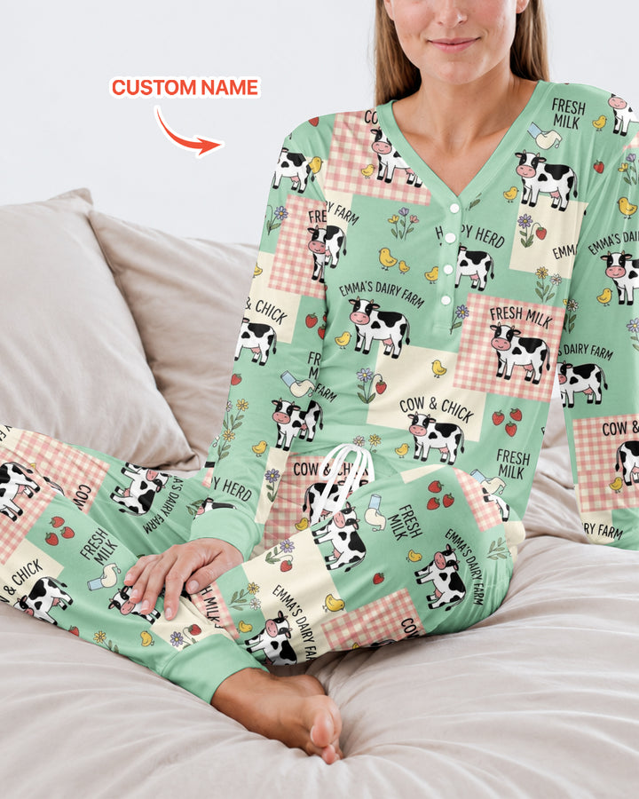 Custom Name Minty Farm And A Tiny Chick Bamboo Women Pajama Set