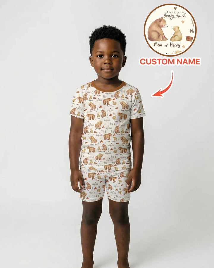 Love You Beary Much Mommy & Me Matching Bamboo Two Piece Short Sleeve Shorts Pajama Set