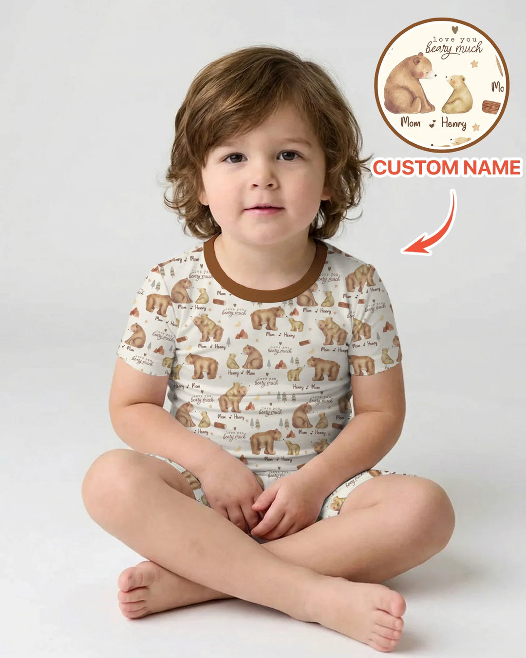 Love You Beary Much Mommy & Me Matching Bamboo Two Piece Short Sleeve Shorts Pajama Set