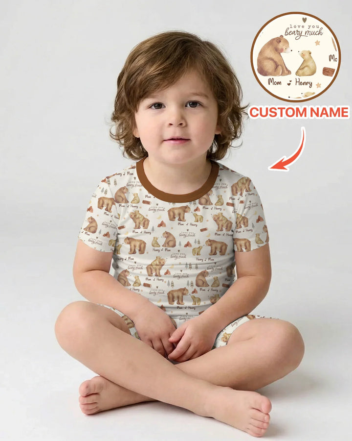 Love You Beary Much Mommy & Me Matching Bamboo Two Piece Short Sleeve Shorts Pajama Set