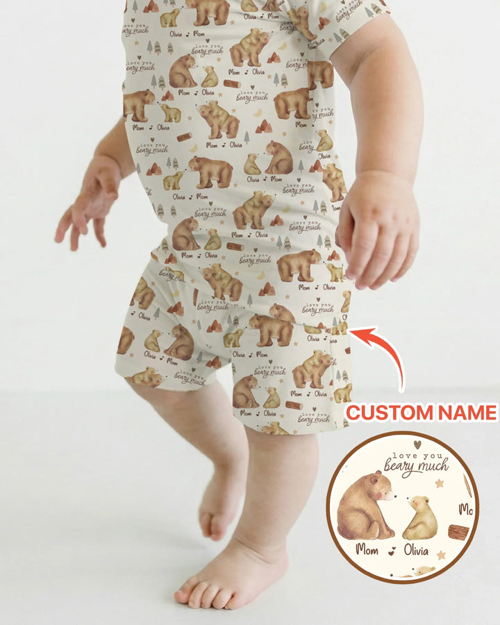 Love You Beary Much Mommy & Me Matching Bamboo Two Piece Short Sleeve Shorts Pajama Set