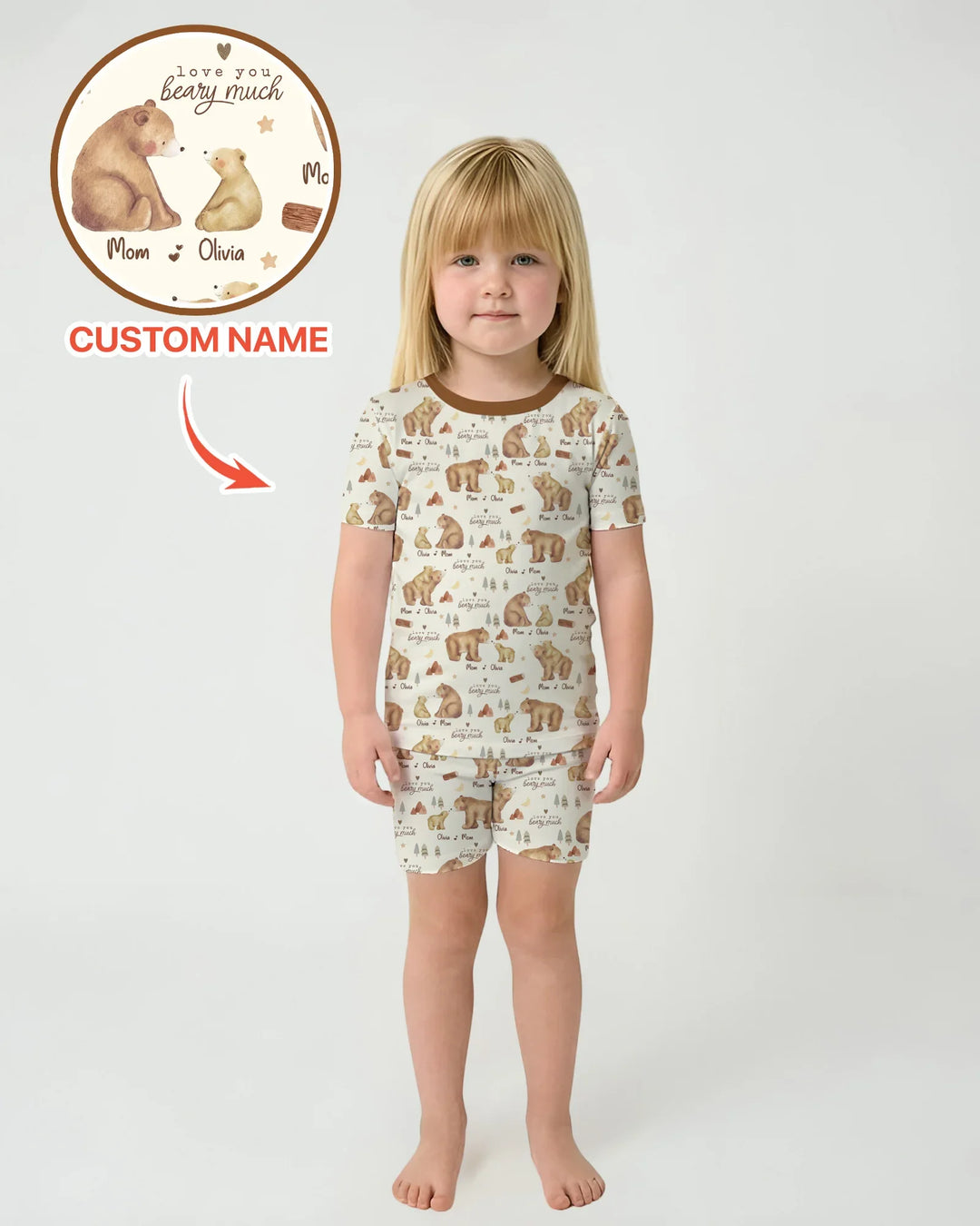 Love You Beary Much Mommy & Me Matching Bamboo Two Piece Short Sleeve Shorts Pajama Set