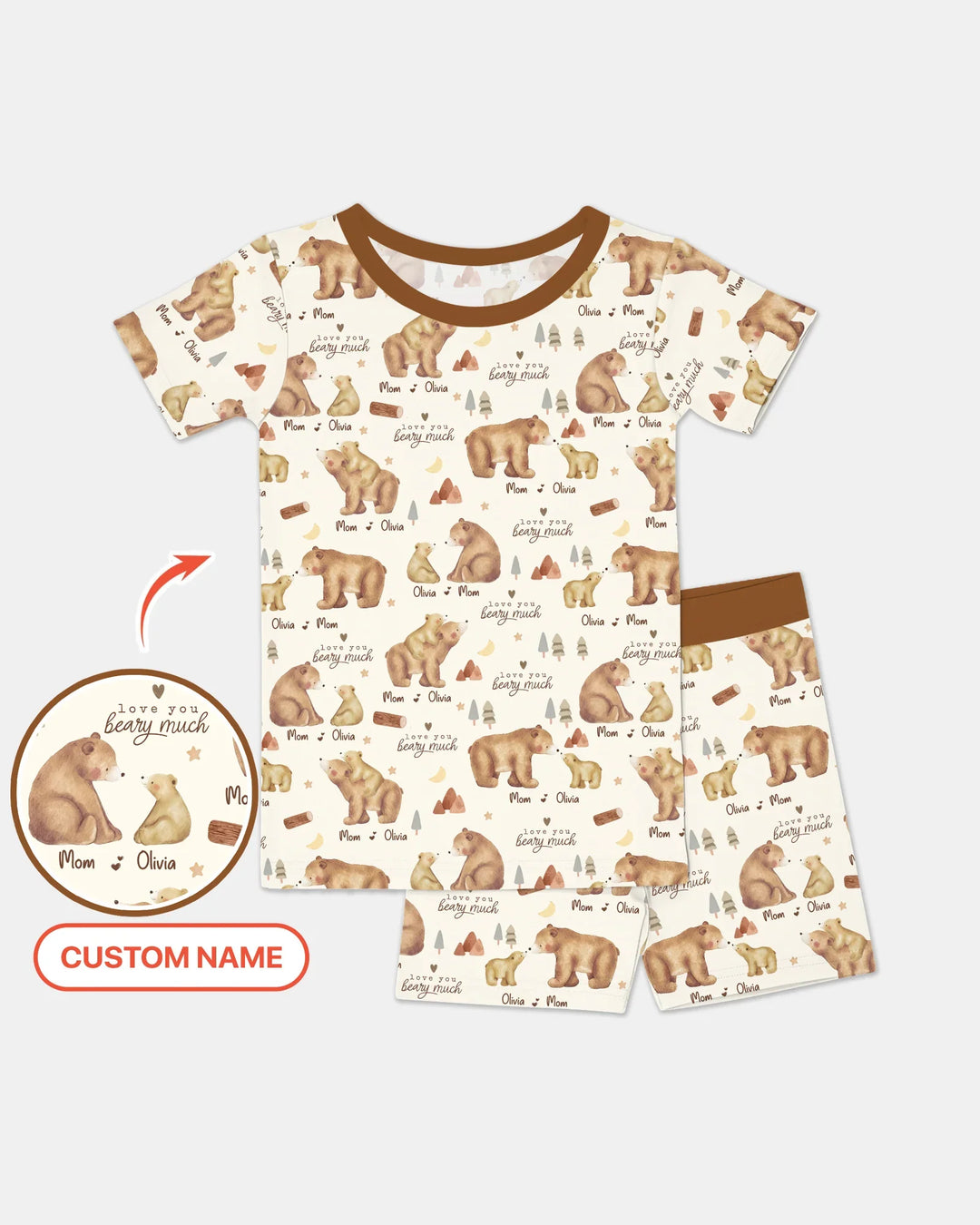 Love You Beary Much Mommy & Me Matching Bamboo Two Piece Short Sleeve Shorts Pajama Set