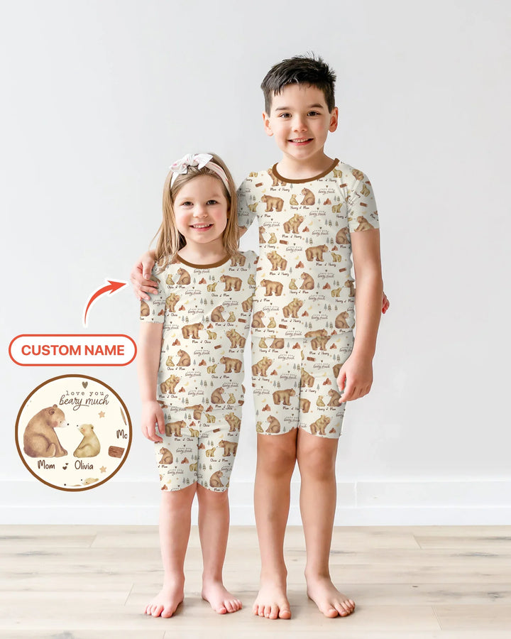 Love You Beary Much Mommy & Me Matching Bamboo Two Piece Short Sleeve Shorts Pajama Set