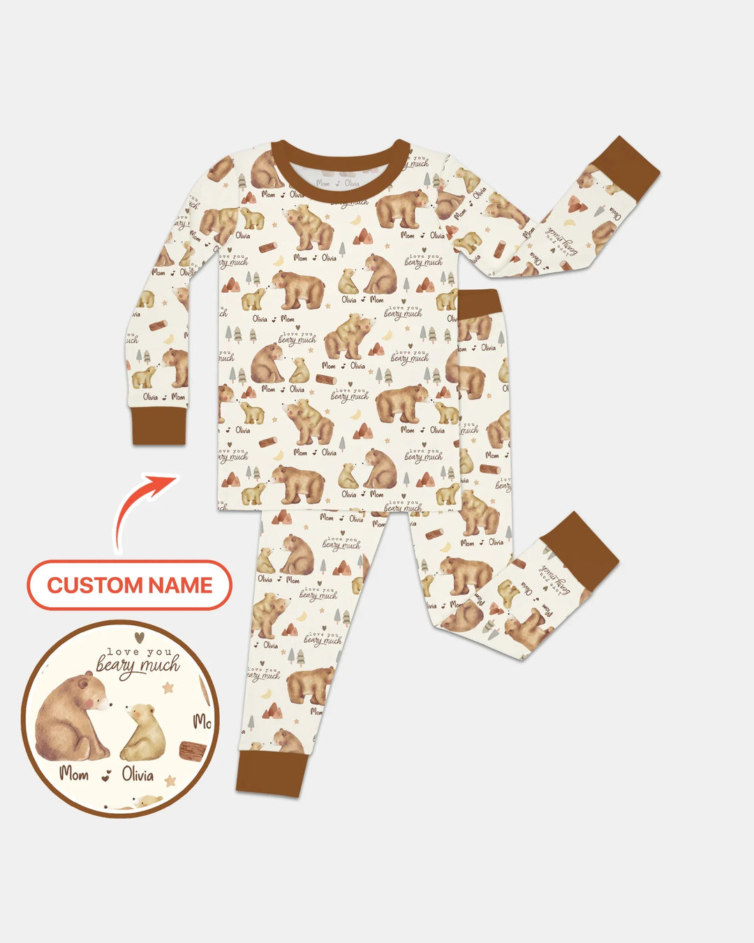 Love You Beary Much Mommy & Me Matching Bamboo Two Piece Long Sleeve Pajama Set
