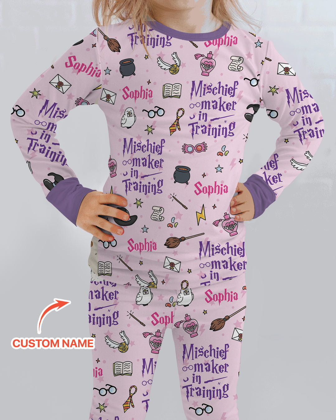 Custom Name Mischief Maker In Training Bamboo Two Piece Long Sleeve Pajama Set