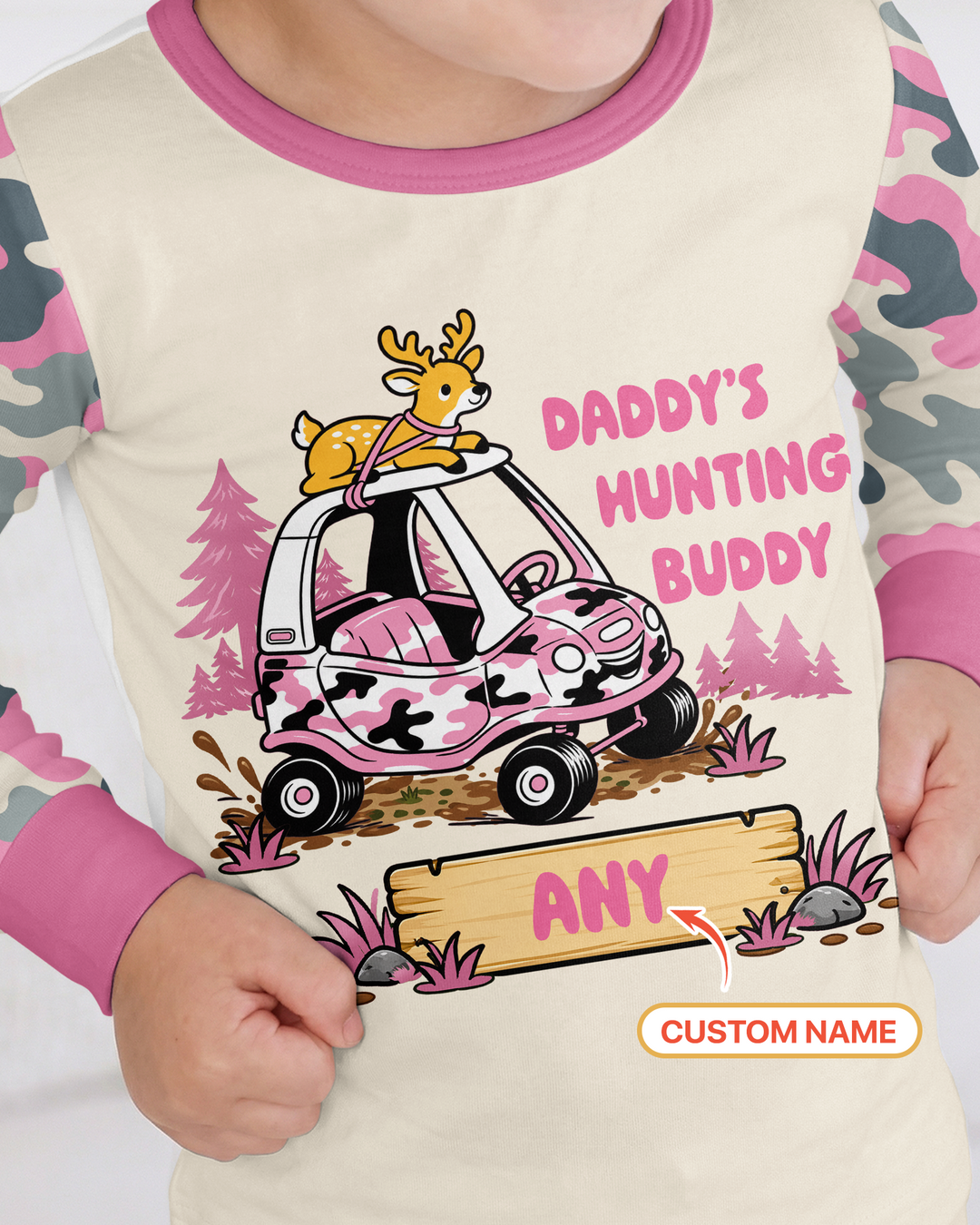 Custom Name Daddy's Hunting Buddy Bamboo Two Piece Long Sleeve Pajama Set