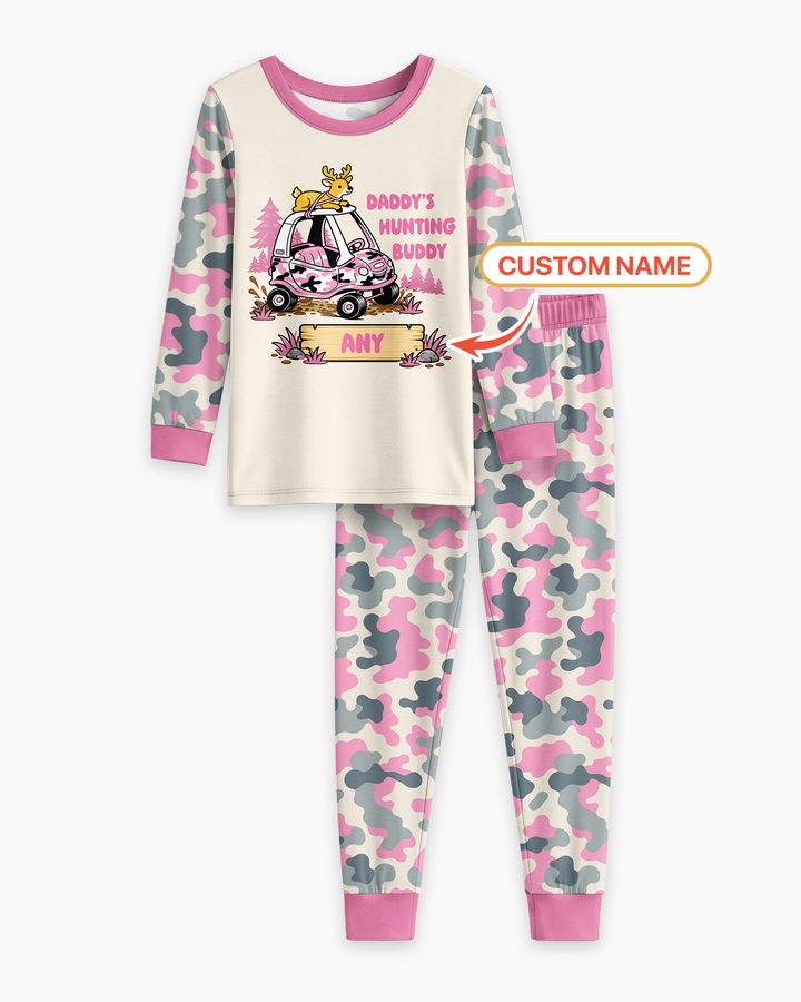 Custom Name Daddy's Hunting Buddy Bamboo Two Piece Long Sleeve Pajama Set