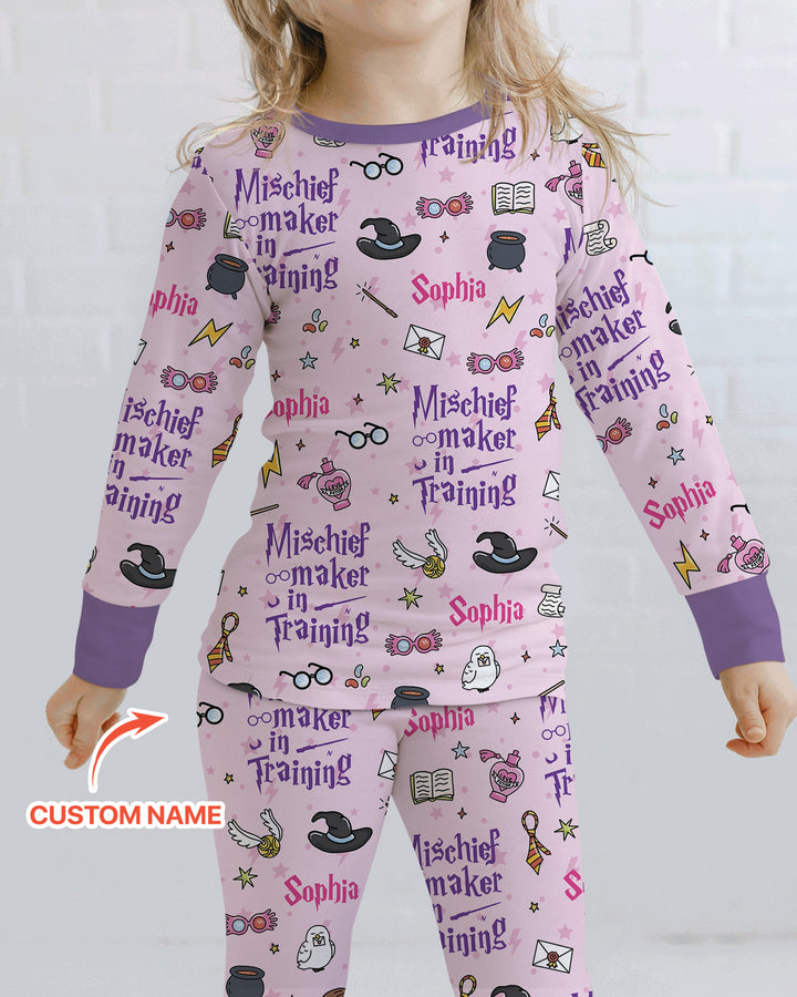 Custom Name Mischief Maker In Training Bamboo Two Piece Long Sleeve Pajama Set