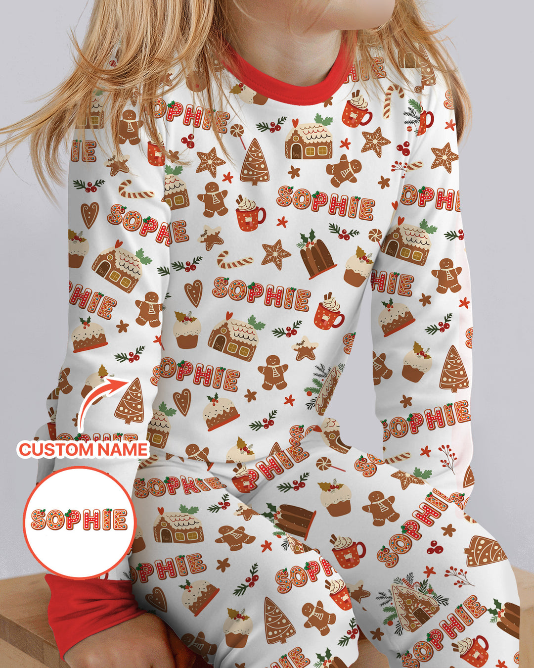Personalized Gingerbread Christmas Bamboo Two Piece Long Sleeve Pajama Set