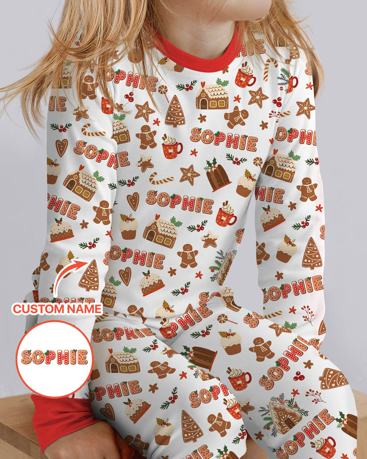 Personalized Gingerbread Christmas Bamboo Two Piece Long Sleeve Pajama Set