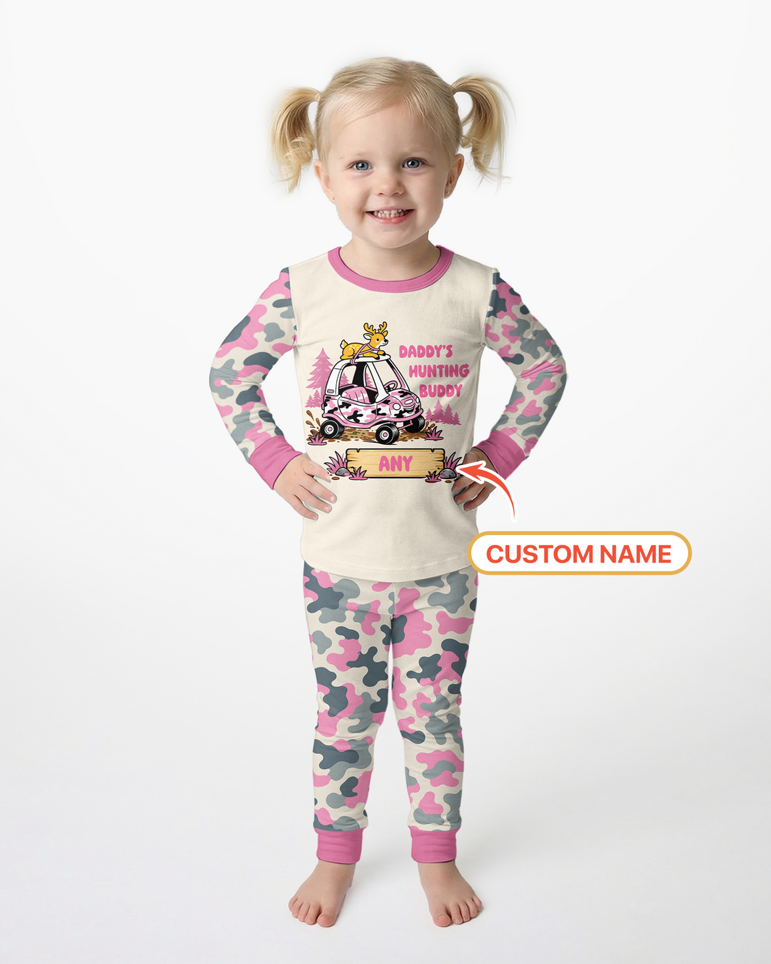 Custom Name Daddy's Hunting Buddy Bamboo Two Piece Long Sleeve Pajama Set
