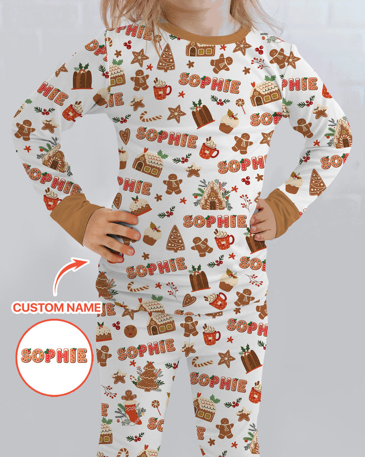 Personalized Gingerbread Christmas Bamboo Two Piece Long Sleeve Pajama Set