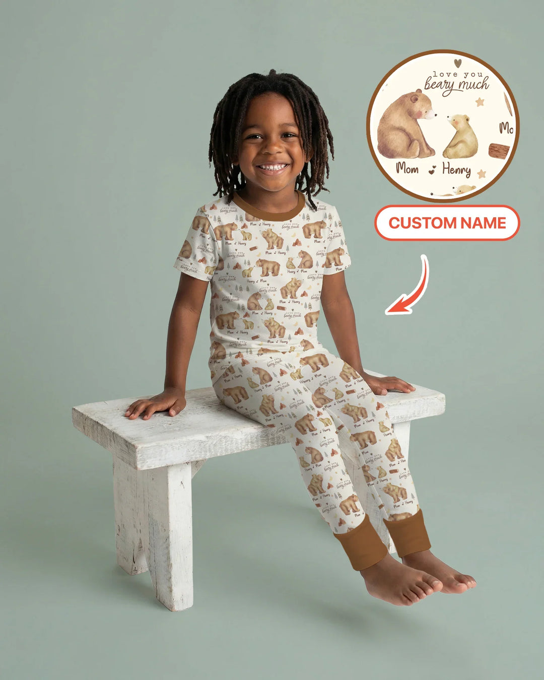 Love You Beary Much Mommy & Me Matching Bamboo Two Piece Short Sleeve Pajama Set