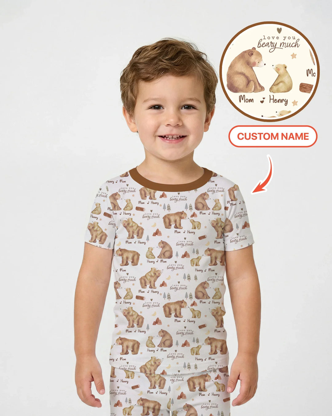 Love You Beary Much Mommy & Me Matching Bamboo Two Piece Short Sleeve Pajama Set