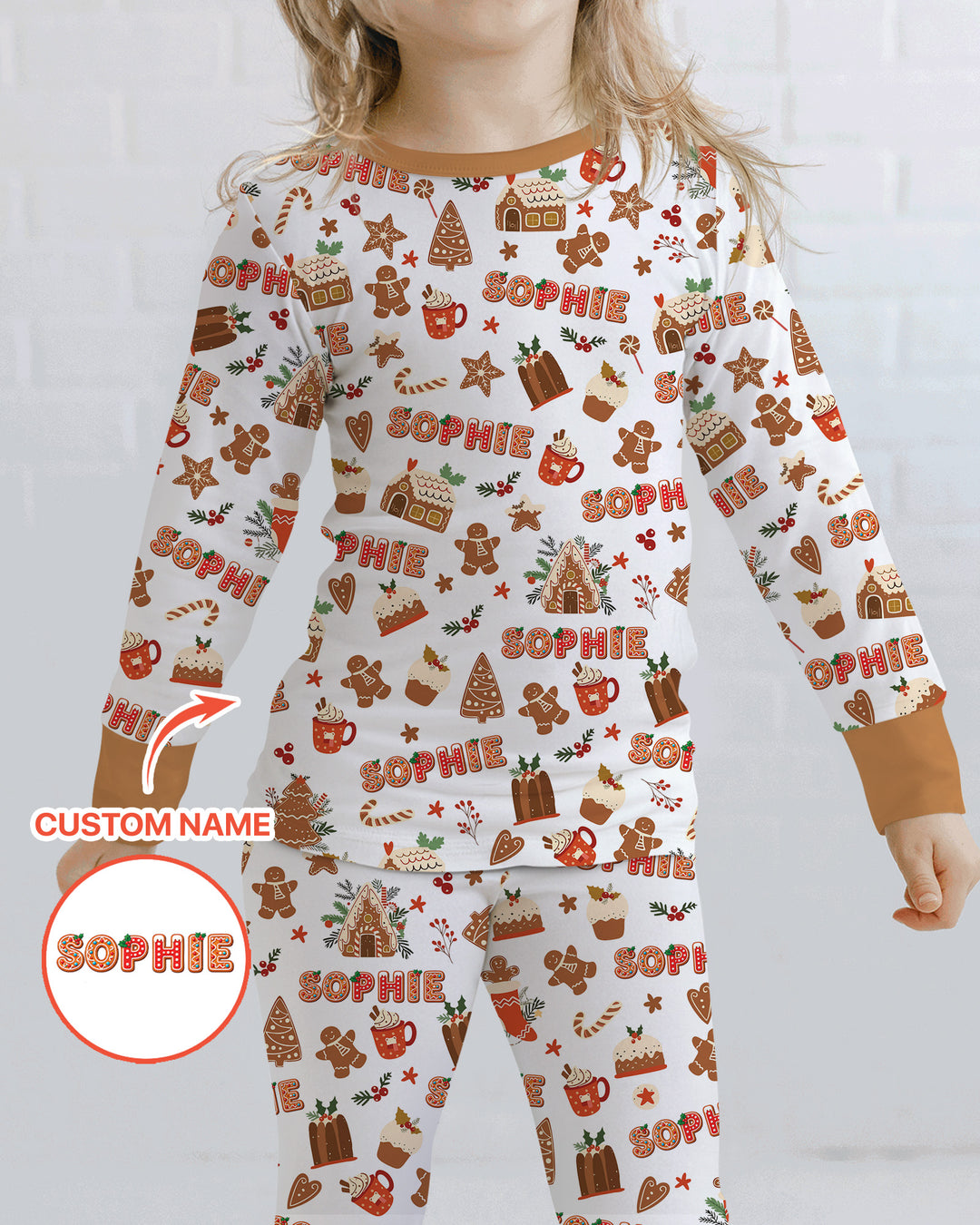 Personalized Gingerbread Christmas Bamboo Two Piece Long Sleeve Pajama Set