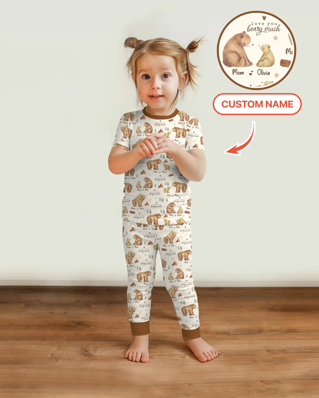 Love You Beary Much Mommy & Me Matching Bamboo Two Piece Short Sleeve Pajama Set