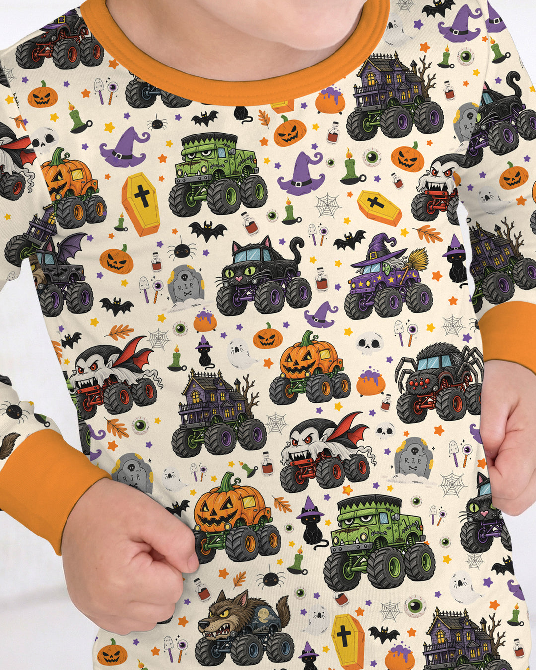 Spooky Monster Truck Bamboo Two Piece Long Sleeve Pajama Set