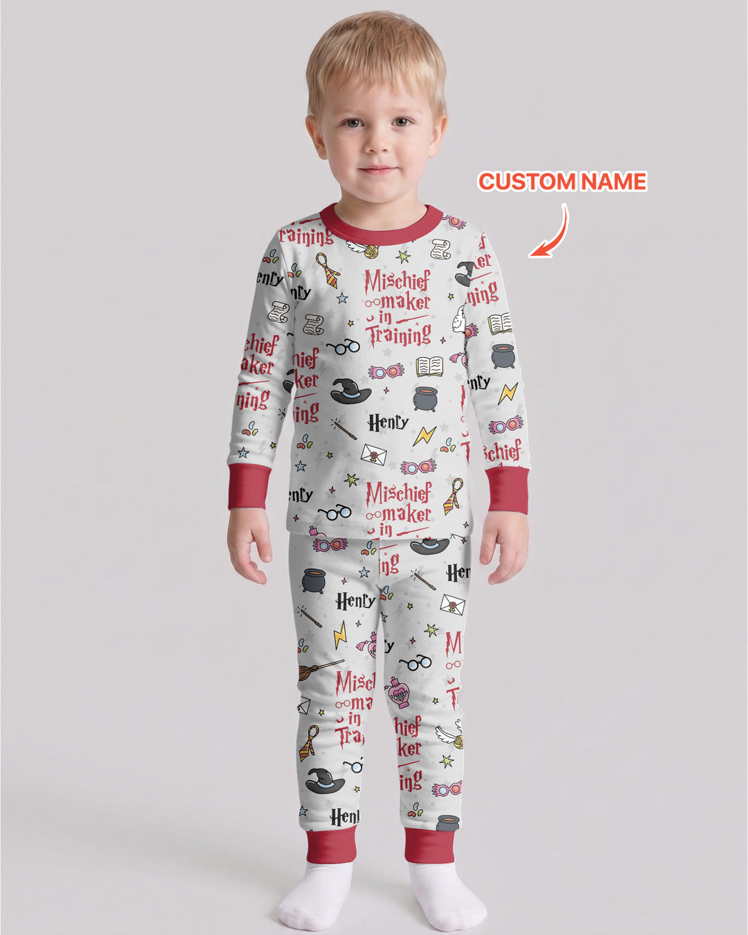 Custom Name Mischief Maker In Training Bamboo Two Piece Long Sleeve Pajama Set