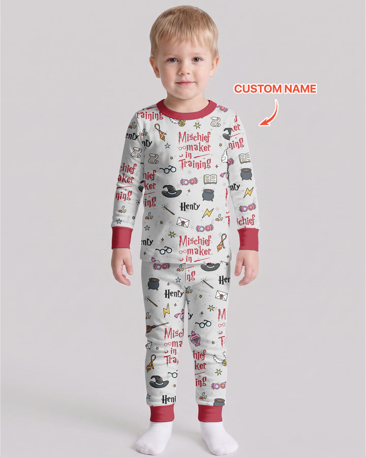 Custom Name Mischief Maker In Training Bamboo Two Piece Long Sleeve Pajama Set