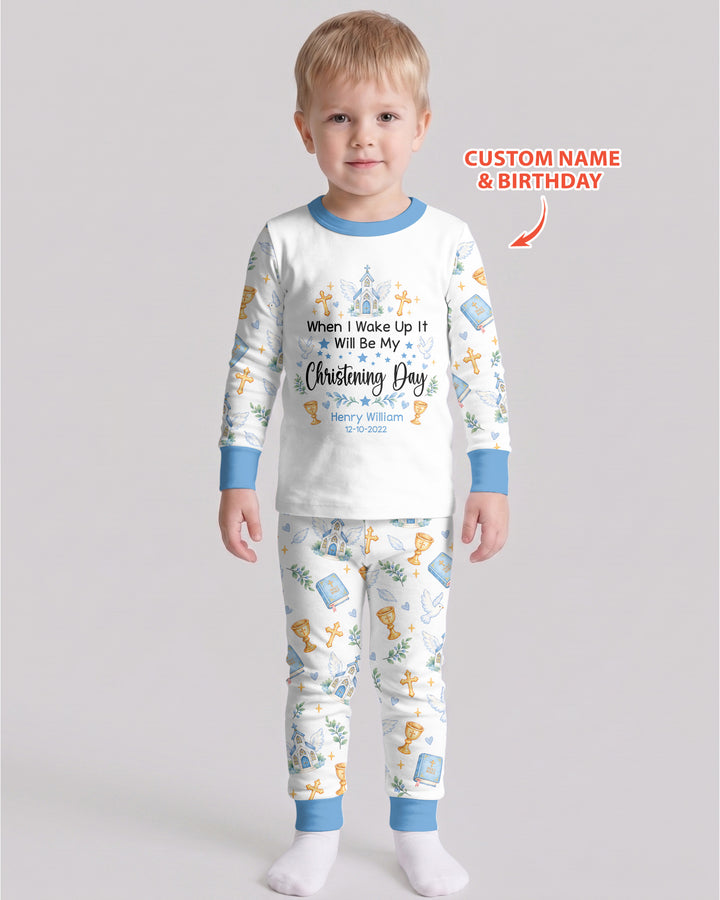 Personalized When I Wake Up It Will Be My Christening Day Bamboo Two Piece Long Sleeve Pajama Set