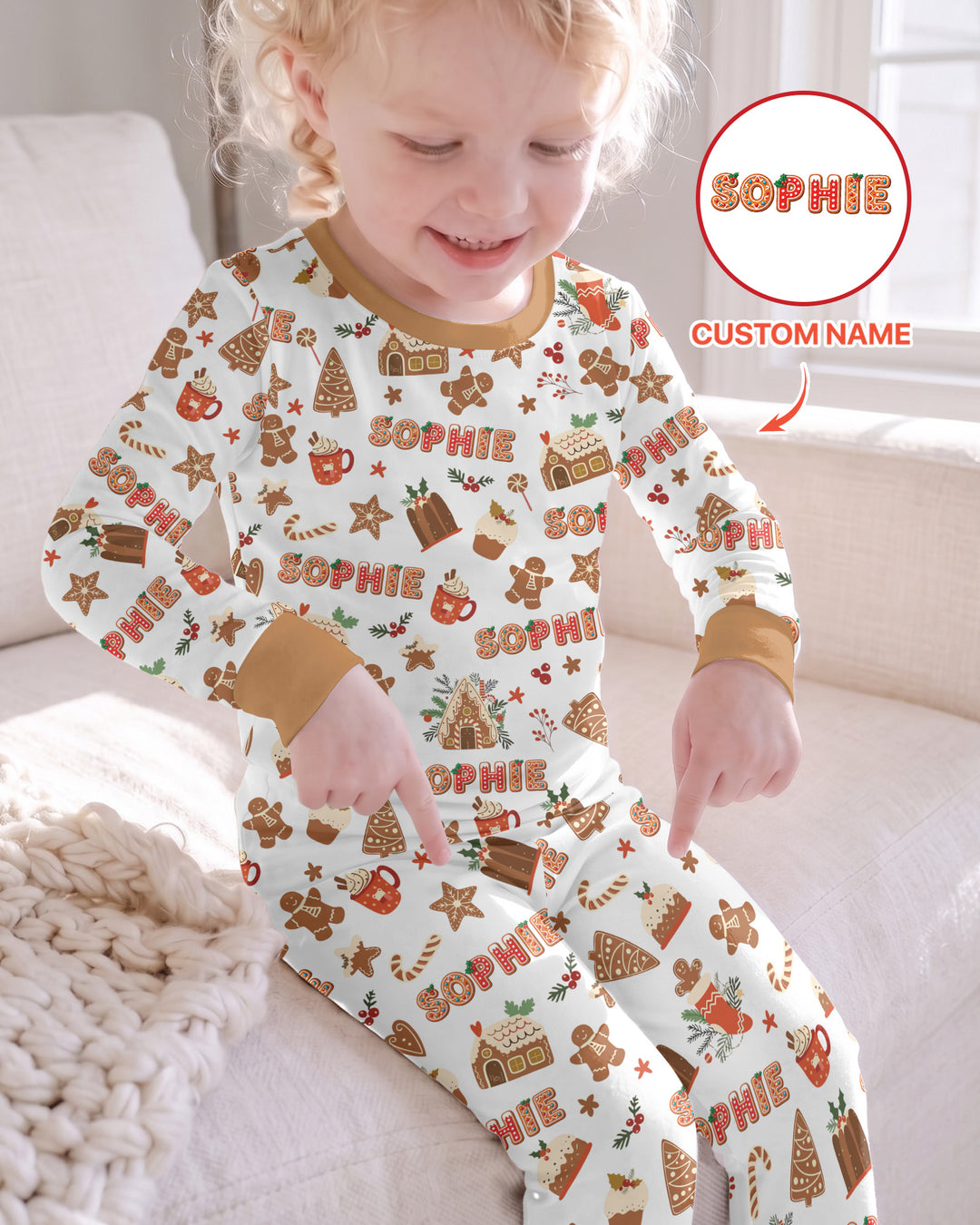 Personalized Gingerbread Christmas Bamboo Two Piece Long Sleeve Pajama Set