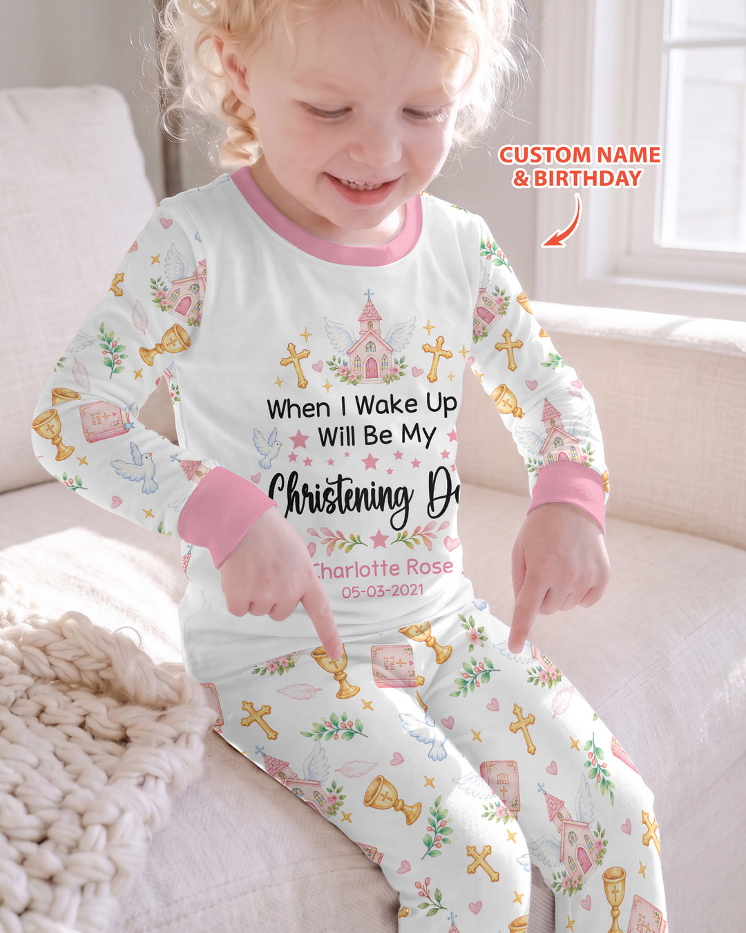 Personalized When I Wake Up It Will Be My Christening Day Bamboo Two Piece Long Sleeve Pajama Set