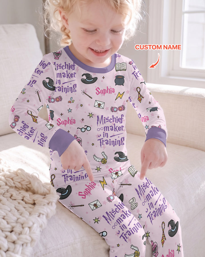 Custom Name Mischief Maker In Training Bamboo Two Piece Long Sleeve Pajama Set