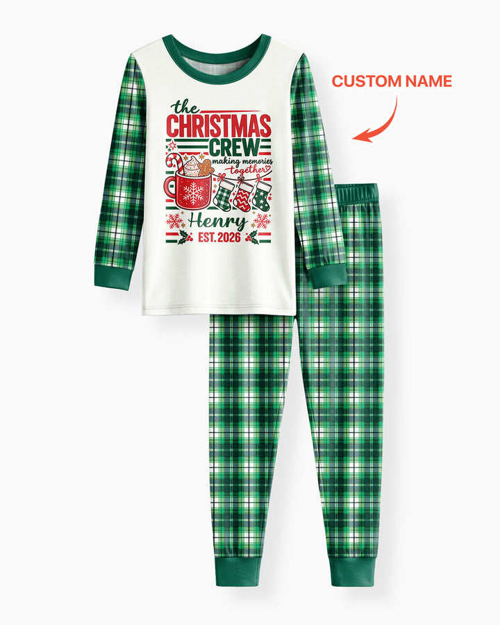 The Christmas Crew Custom Name Bamboo Two Piece Long Sleeve Pajama Set