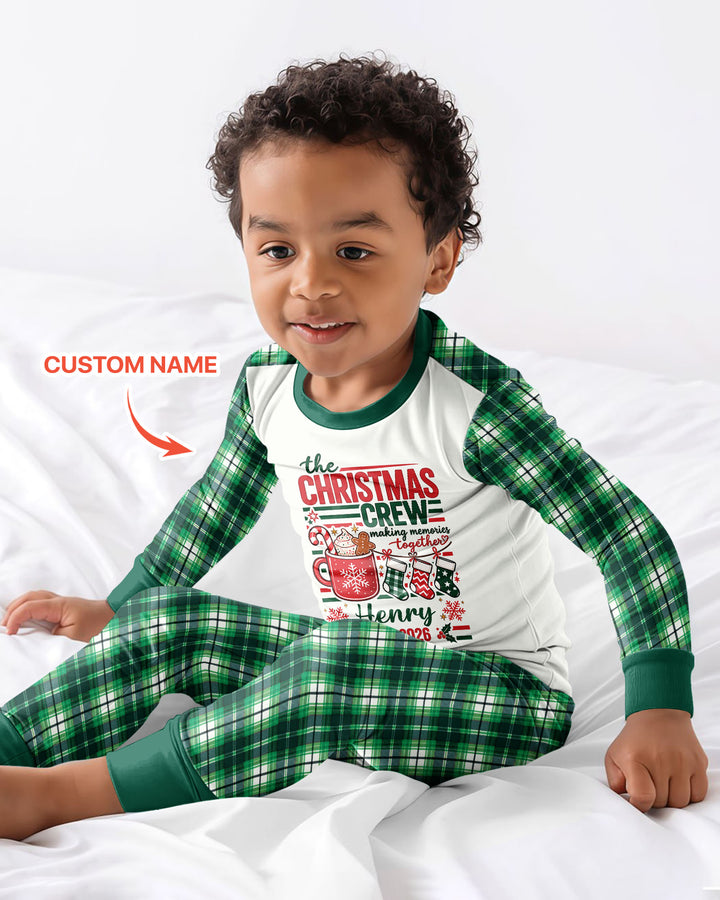 The Christmas Crew Custom Name Bamboo Two Piece Long Sleeve Pajama Set