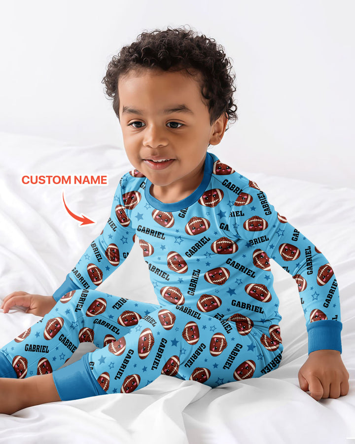 Personalized Sports Dumpling Custom Name Bamboo Two Piece Long Sleeve Pajama Set