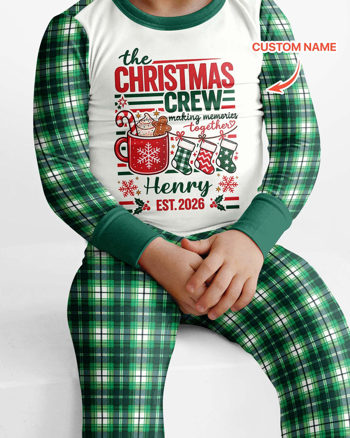 The Christmas Crew Custom Name Bamboo Two Piece Long Sleeve Pajama Set