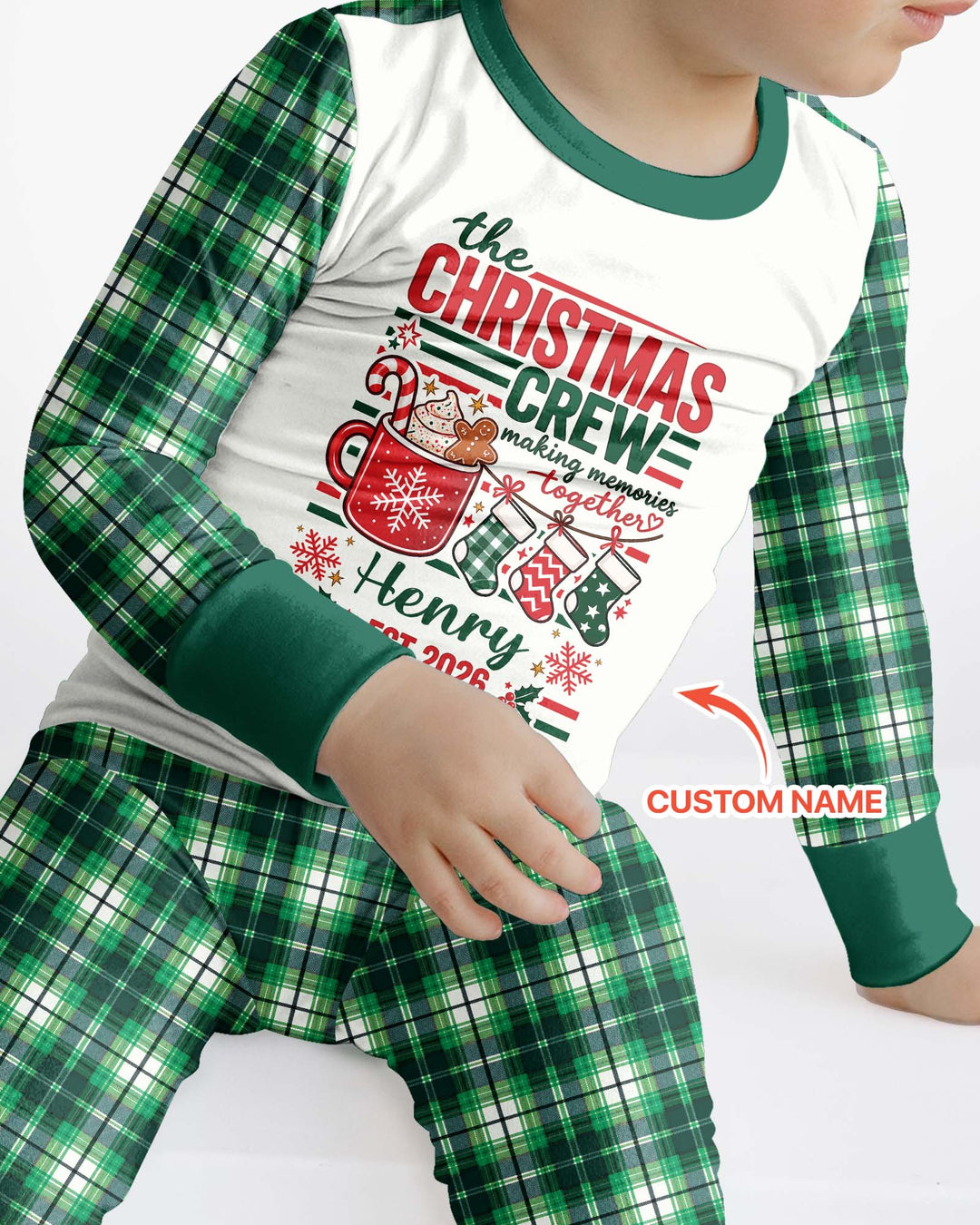 The Christmas Crew Custom Name Bamboo Two Piece Long Sleeve Pajama Set
