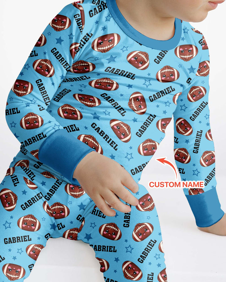 Personalized Sports Dumpling Custom Name Bamboo Two Piece Long Sleeve Pajama Set