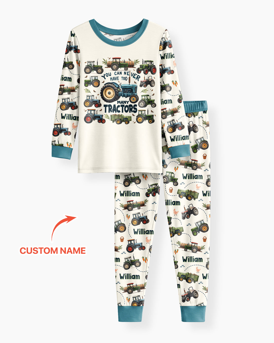 You Can Never Have Too Many Tractors Custom Name Bamboo Two Piece Long Sleeve Pajama Set