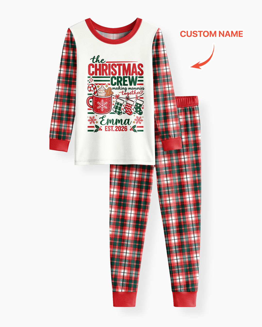The Christmas Crew Custom Name Bamboo Two Piece Long Sleeve Pajama Set