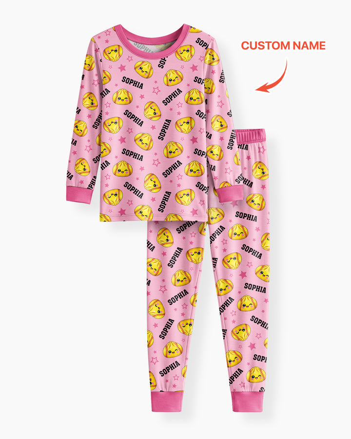 Personalized Sports Dumpling Custom Name Bamboo Two Piece Long Sleeve Pajama Set